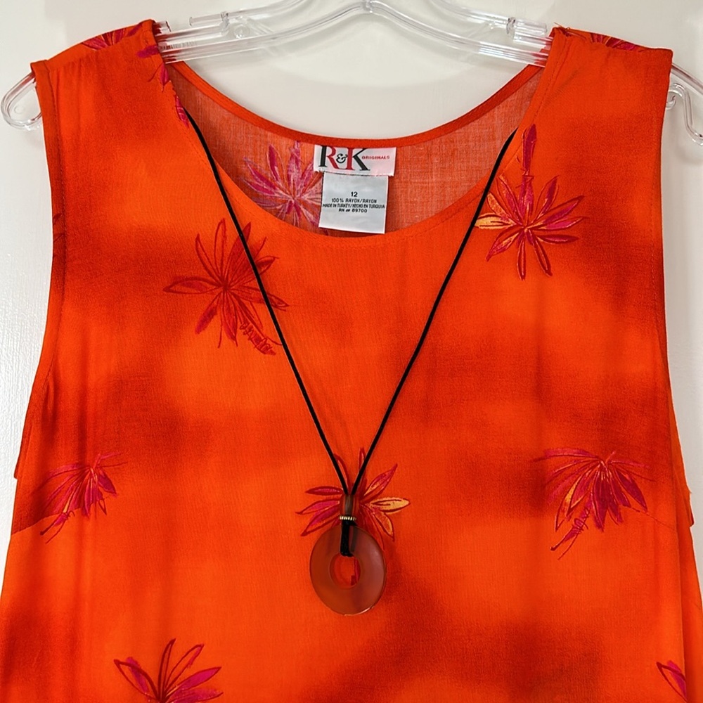 NWT R&K Originals sleeveless sheath style orange tropical sun dress, size 12 - Picture 2 of 10